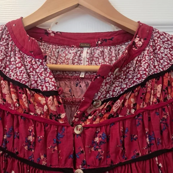 Free People Paloma Floral Button Up Peasant Blouse Top - Picture 3 of 7